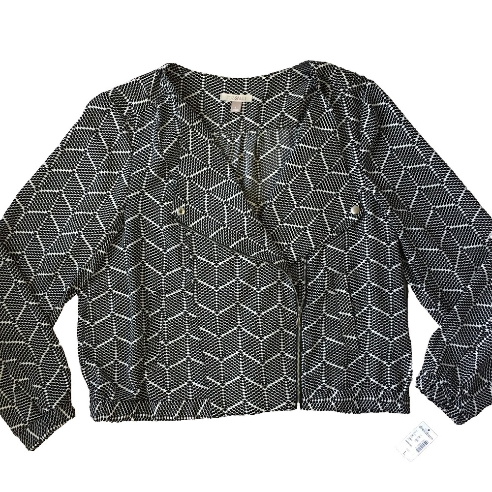 NEW Roz & Ali Moto Blazer Jacket L 12 Dressbarn Black Suit Career Asymmetric Zip